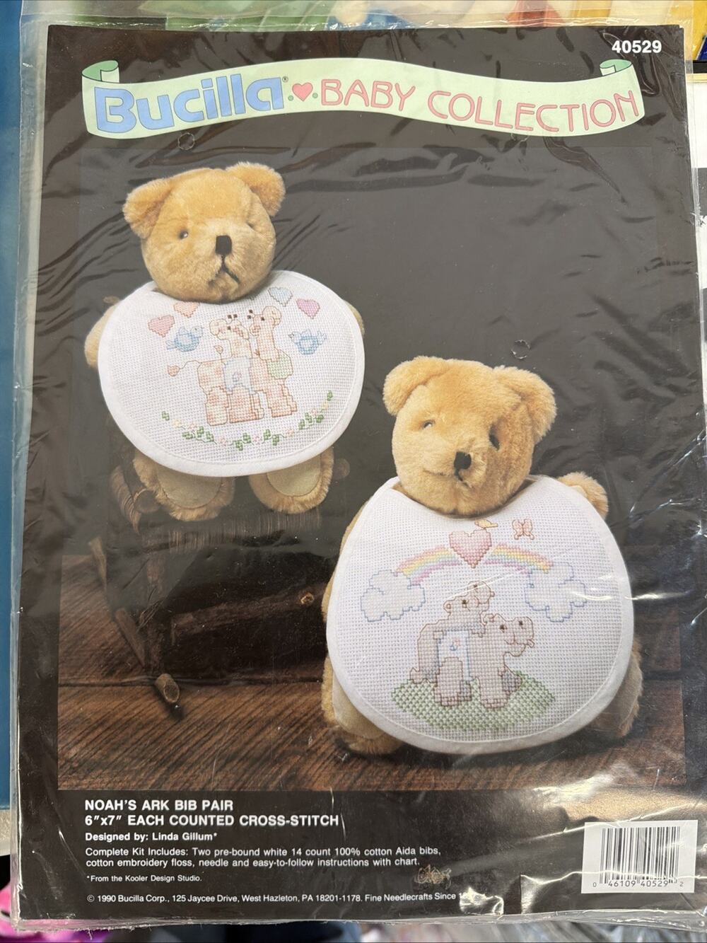 Vtg 1990 Bucilla Noah's Ark Bib Pair Animals Stamped Cross Stitch Kit #40529